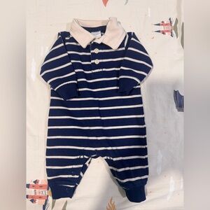 Carter's Navy and White Striped Knit Footie with Contrast Collar